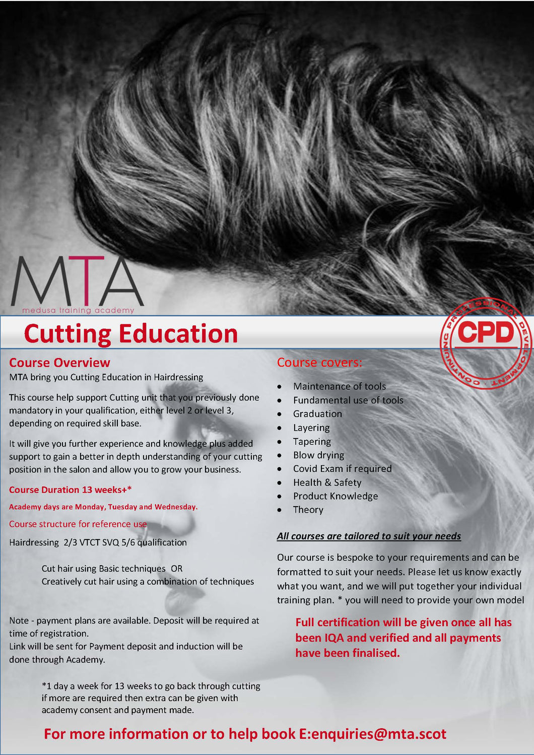 Deposit Cutting Education - 1 day a week, giving you more.