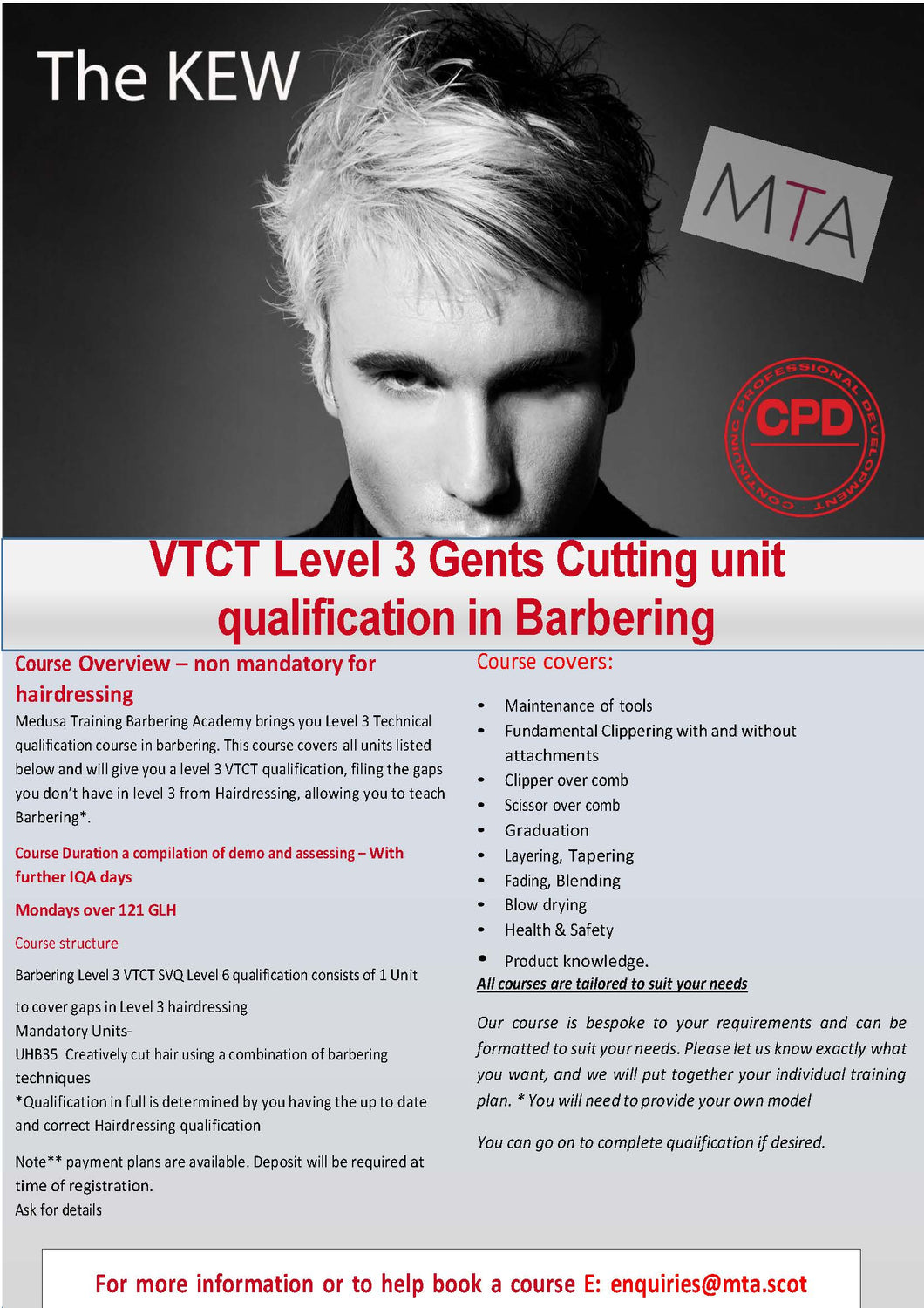 VTCT Level 3 Gents Cutting unit qualification in Barbering - Non Mandatory unit in Hair